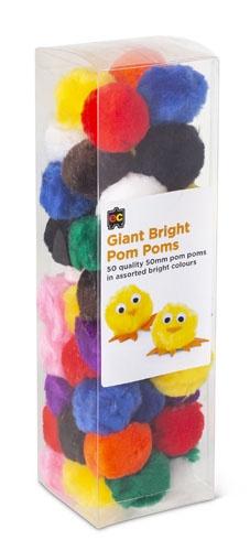 PomPom 50mm Bright Asst Cols Pack of 50 EC